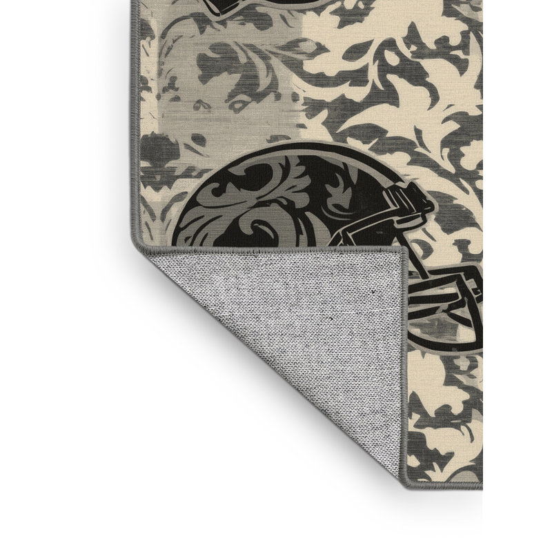 Machine Washable Takengon American Football Helmet Classic Damask Rug in Gray – Gray Binding, 4x6