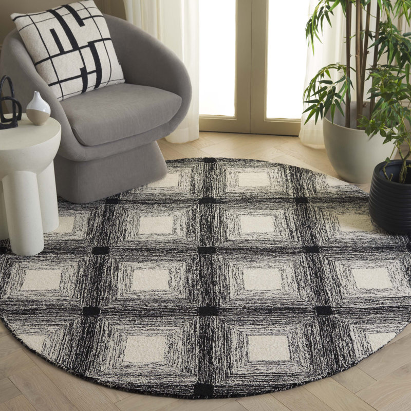 Laramy Hand Tufted Wool Pile Geometric Rug, Round 6'
