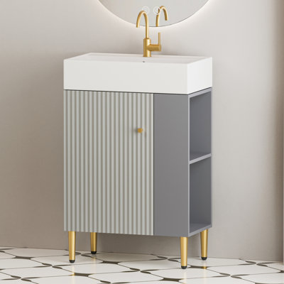 Meuble-lavabo compact élégant avec lavabo et tablettes ouvertes de 21,6 po
