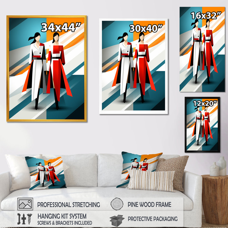 Midcentry Woman Insta Pose - Art mural mode, Toile tendue, H 20 po x l 12 po x P 1 po