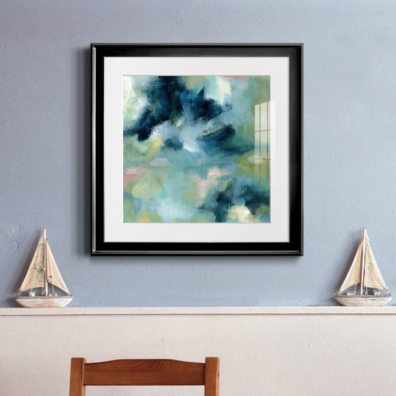 Jardin d'eau - peinture encadrée, Papier encadré noir, H 17,5 po x l 17,5 po x P 1,5 po