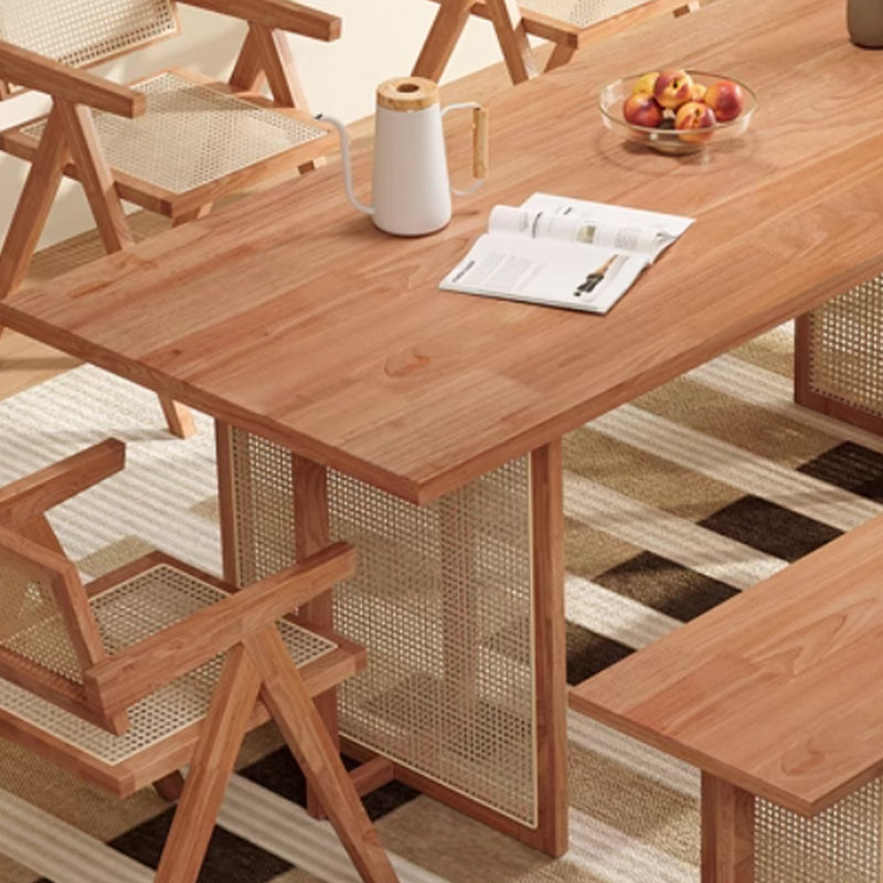 Ensemble de table de salle à manger simple en rotin d'hévéa simple et durable, H 29,13 po x L 62,99 po x l 31,49 po