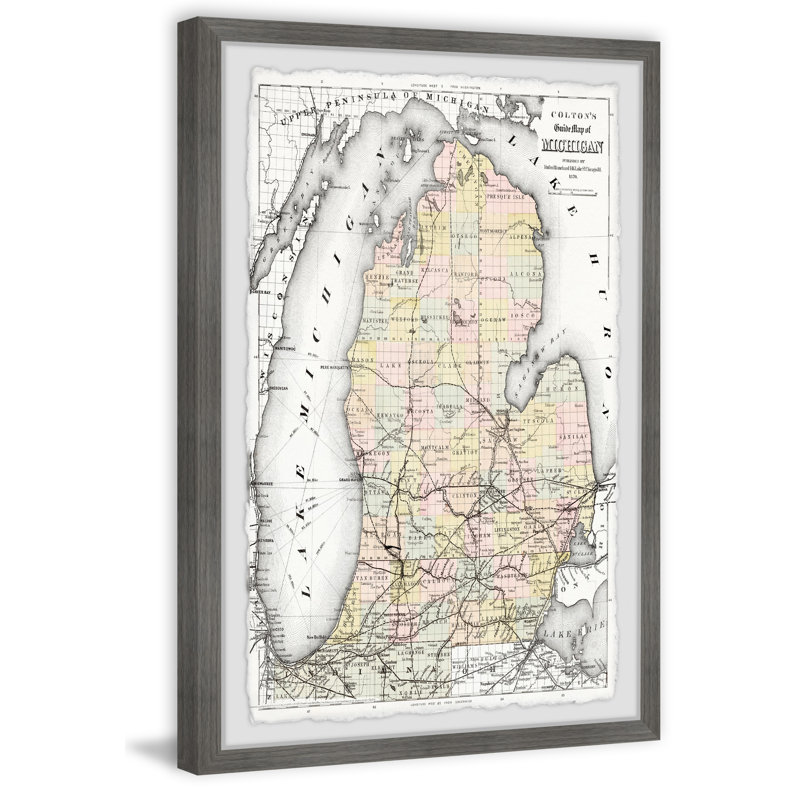" Map Of Michigan " by Marmont Hill, 24" H x 36" W x 1.5" D