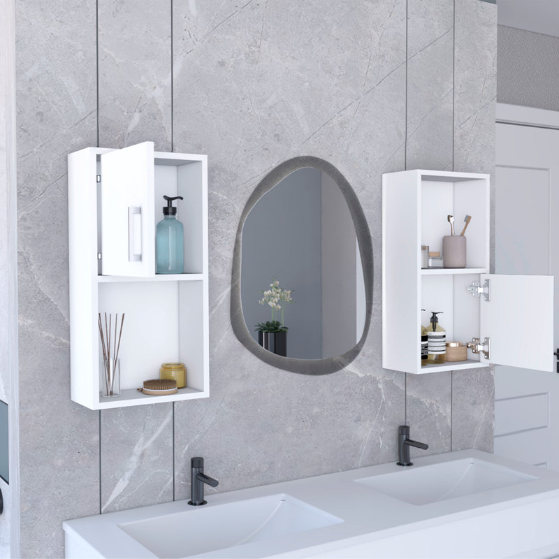 2-Pc Wall-Mounted Bathroom Medicine Cabinet With Open And Closed Storage, White