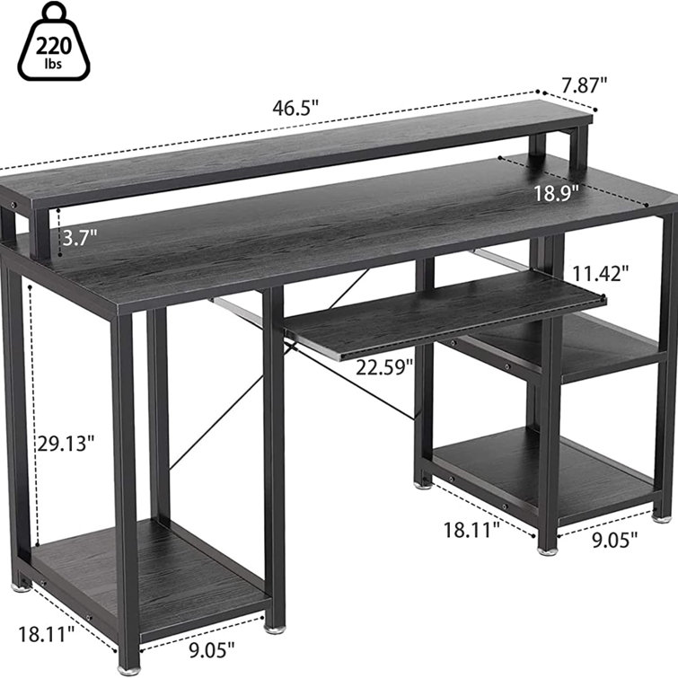 Clivden 47 Wide Computer Desk Studying Writing Table with Monitor Stand Storage Shelves Keyboard Tray for Home Office 17 Stories Color (Top/Frame): R