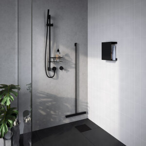Shower squeegee with an extra long handle for floor.