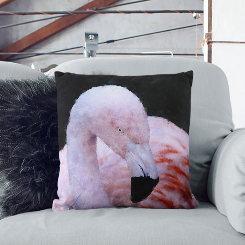 Pink Flamingo Vol.1 Painting Square Throw Cushion, 40cm H x 40cm W x 15cm D, Black