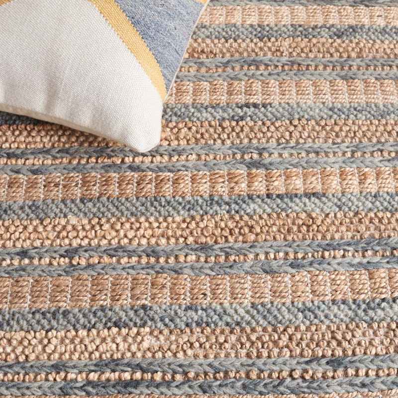 Tapis gris / brun en laine / jute tissé à la main Keyshona, Rectangle 5 pi x 8 pi