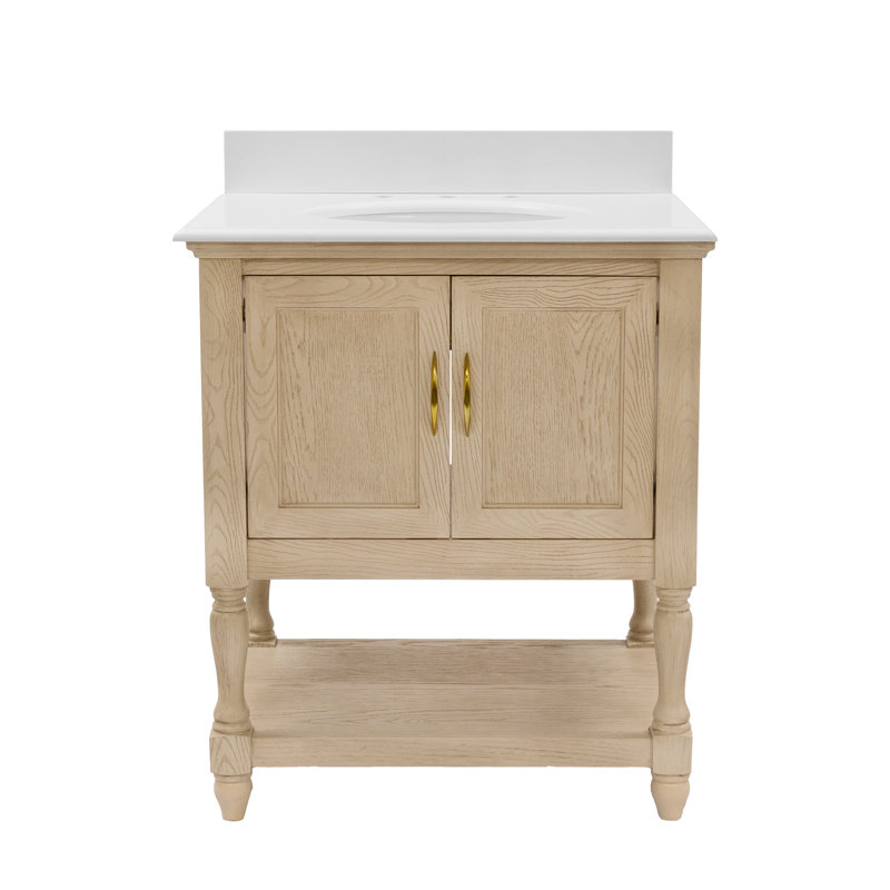 Hampton 30" Single Bathroom Vanity Set, Engineered White, Greige Oak