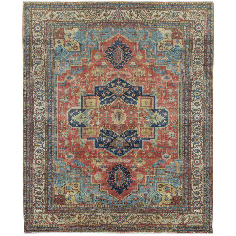Tapis rouge et ivoire noué à la main de haute qualité
