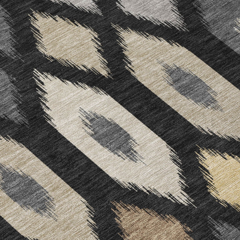 Tapis moderne Ceajay ACN3108 lavable à la machine pour intérieur et extérieur, Noir, 10 pi x 14 pi