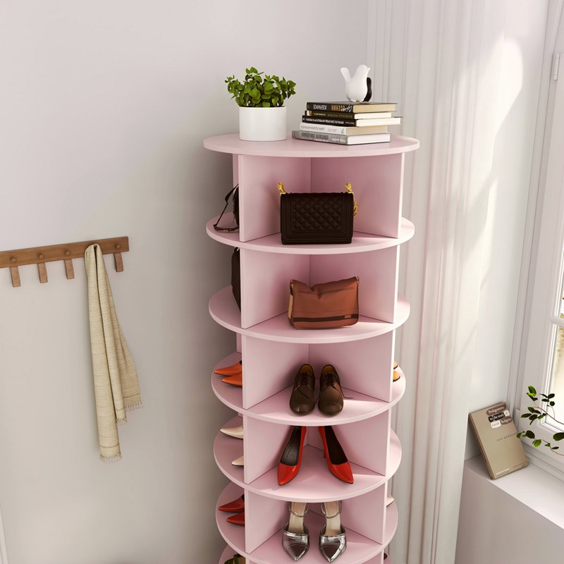 360 Rotating Shoe Cabinet With 7 Layers Can Accommodate Up To 28 Paris Shoes, Pink