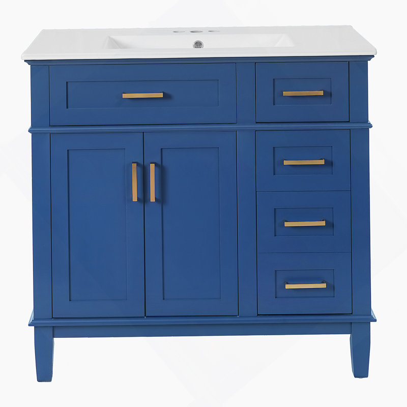 Meuble-lavabo moderne avec lavabo en céramique, portes à fermeture douce, tiroirs multiples pour le rangement, idéal pour les petites salles de bain et la vie organisée