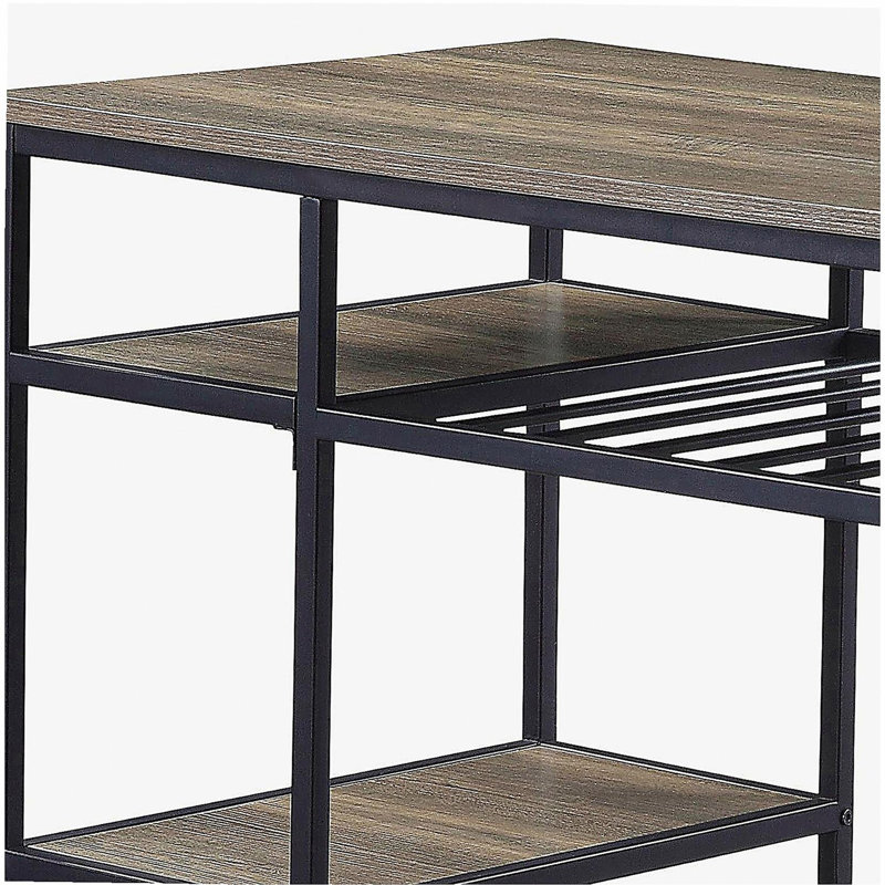 Rustic Oak and Black Kitchen Island with Open Shelving
