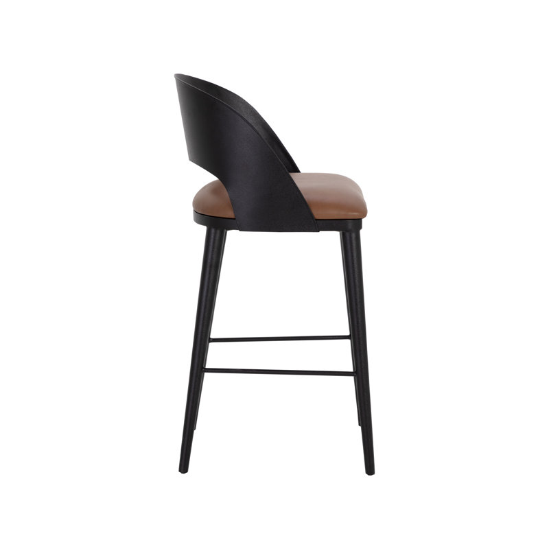 Upholstered Bar Stool, Black/Cognac, Bar Stool (29.75" Seat Height)