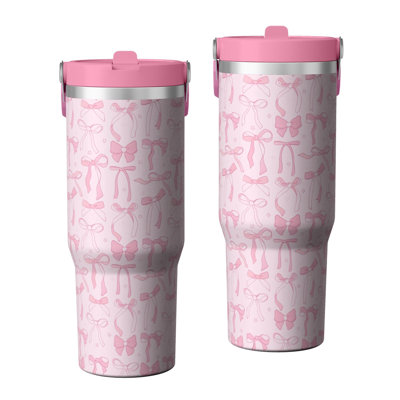 30 oz Tumbler  with Lid and handle  Stainless steel  Insulated tumblers  Cute water bottle with Flip(coquette bow)