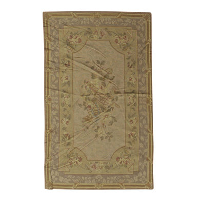 Tapis beige / brun / vert noué à la main de haute qualité