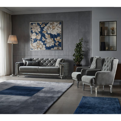 Jaderius 3 - Piece Velvet Living Room Set by Everly Quinn