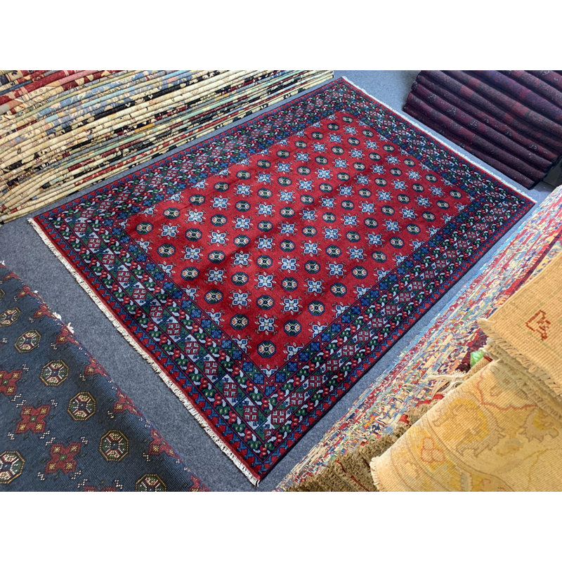 Tapis en laine fabriqué à la main 6,8 x 9,7 pi, tapis afghan Aqcha, tapis Bukhara