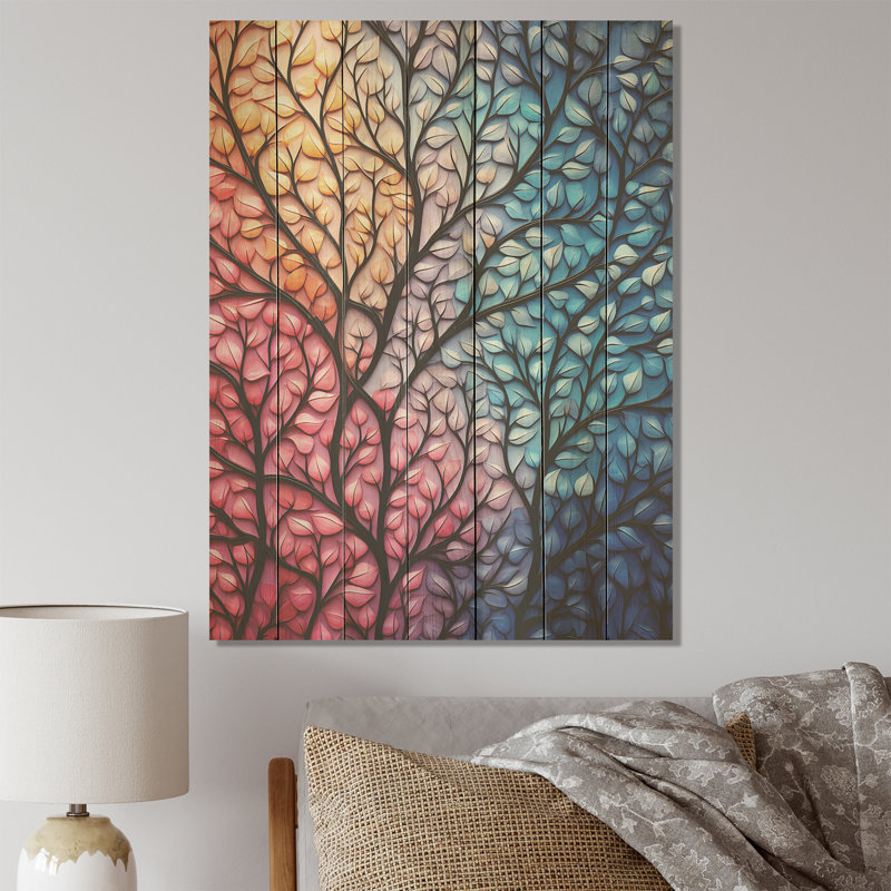 Feuillage d'automne orange - Arbre sur bois, H 44 po x l 34 po