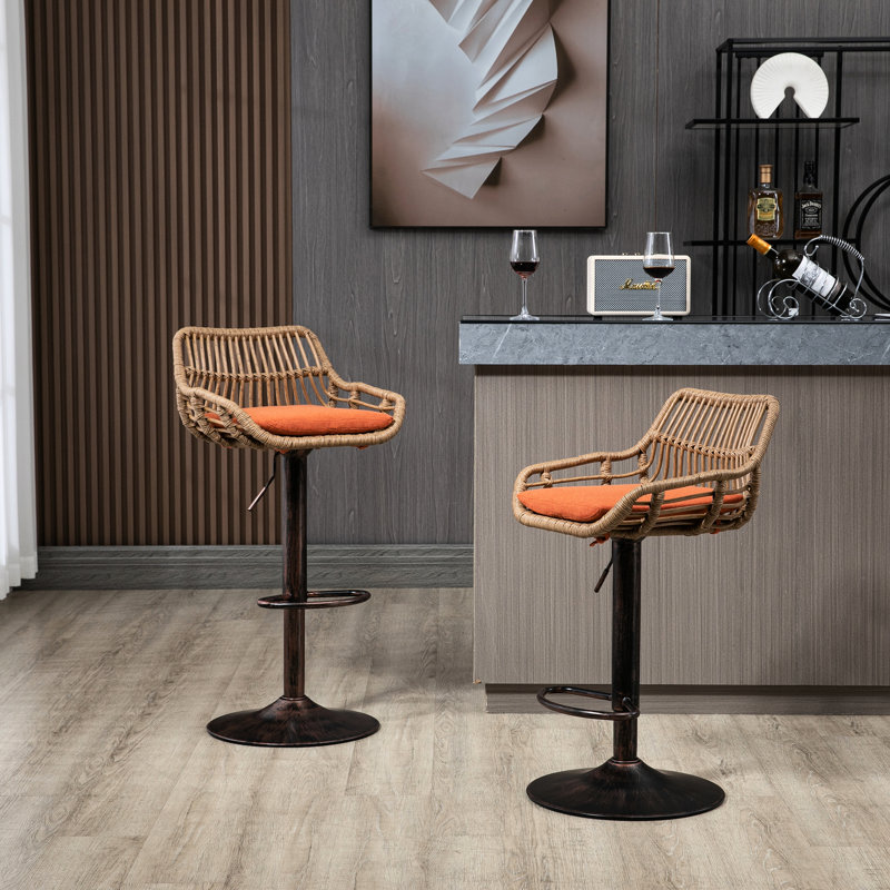 2 tabourets de bar pivotants, orange, siège et repose-pieds réglables, cuisine et salle à manger, fabrication en métal, capacité de 250 lb avec fonction, structure,