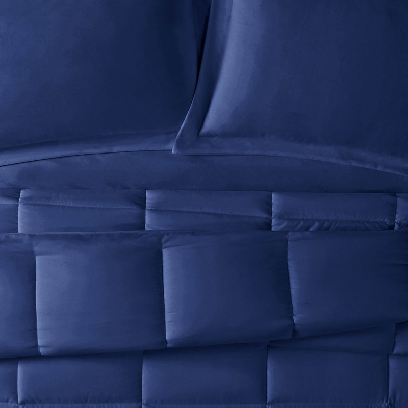 Truly Calm Antimicrobial Box Stitch Comforter Set, King Comforter + 2 Shams, Navy