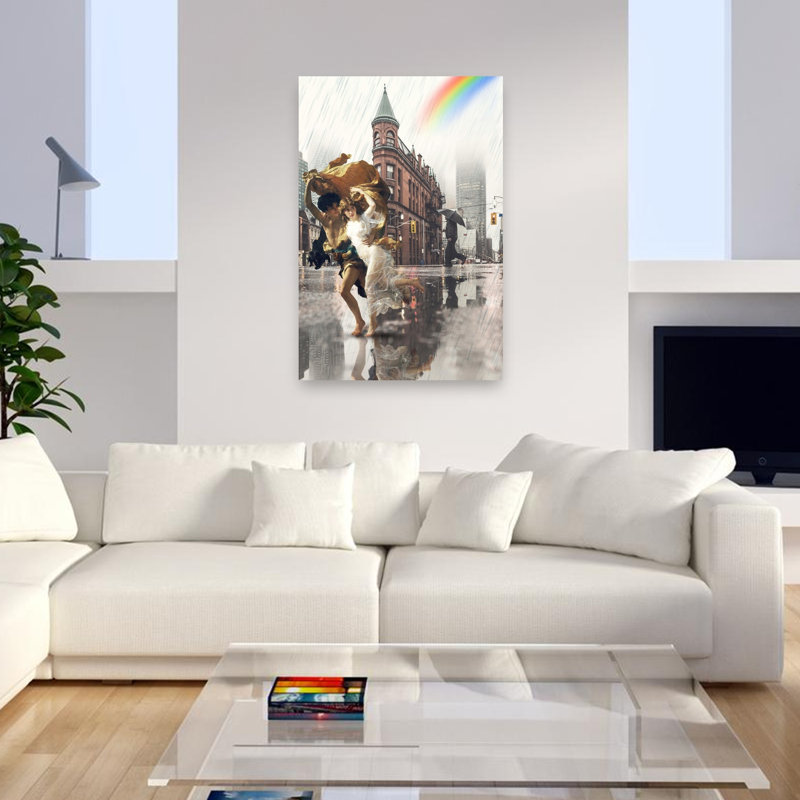 Centre de la tempête, impression d'art rétro de ville romantique rétro, 48" H x 32" W