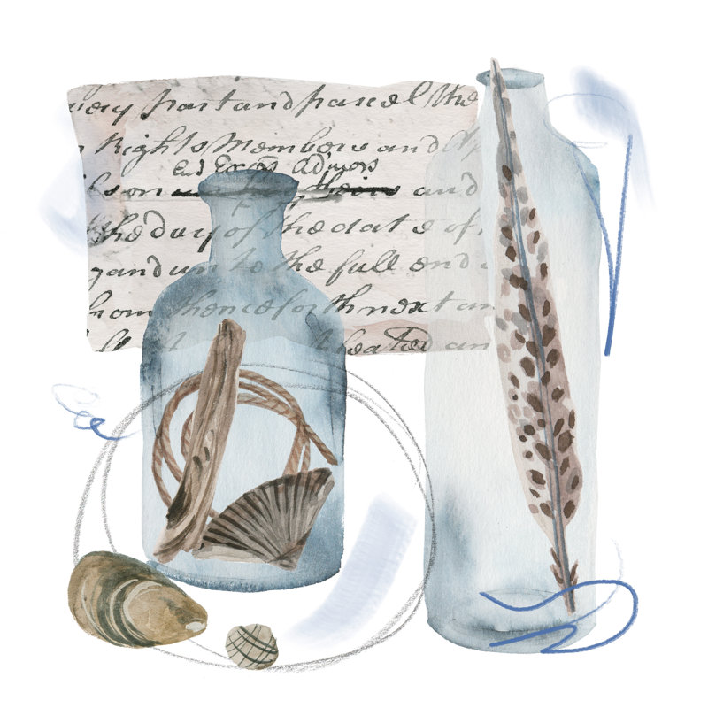 Message In A Bottle V by Melissa Wang - Wrapped Canvas Painting, 51cm H x 51cm W