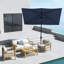 Parasol de table rectangulaire pour l'extérieur avec manivelle et bouton poussoir-428529486-428529485