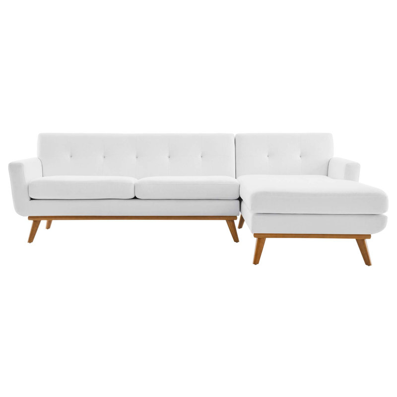 Engage Mid Century Modern Tufted Sectional, Right-Hand Facing, White Polyester