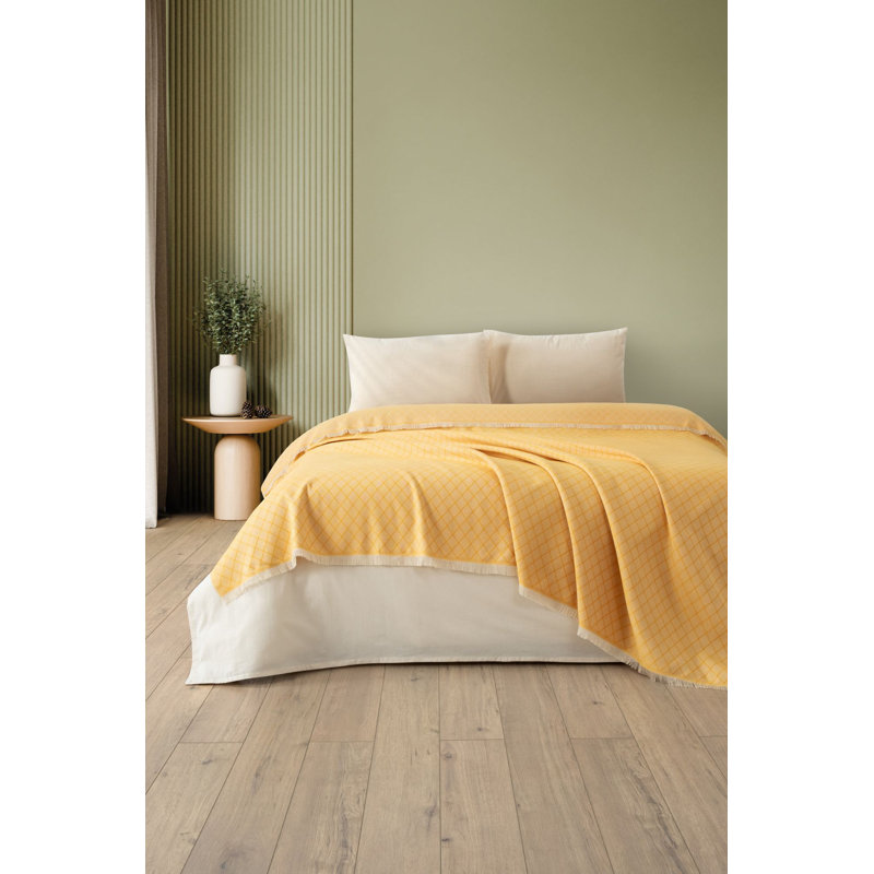 Premium Double Pique Blanket, 100% Cotton, 82.7 x 90.6 | Mustard Color, Machine Washable at 30-40°C | Soft and Durable Fabric, Perfect for Cozy Home Décor and Year-Round Comfort