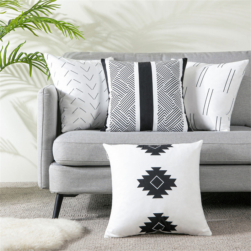 Housse de coussin d'extérieur carrée Lendsey, Noir / blanc