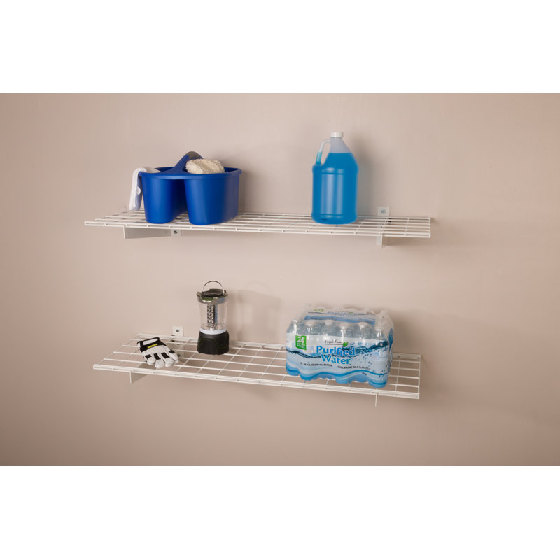 Tablette murale en acier 45 po x 15 po pour rangement dans le garage, supports à profil bas, blanc cassé