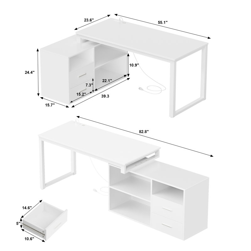 Reversible L-Shape Desk, White