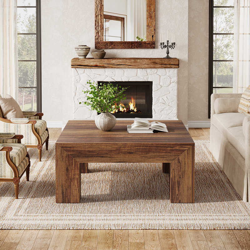 Table basse carrée 39,37 po, Bois brun foncé