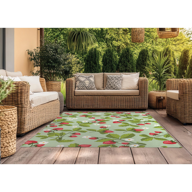 Tapis d'extérieur Strawberries, Rectangle 5 pi x 7 pi