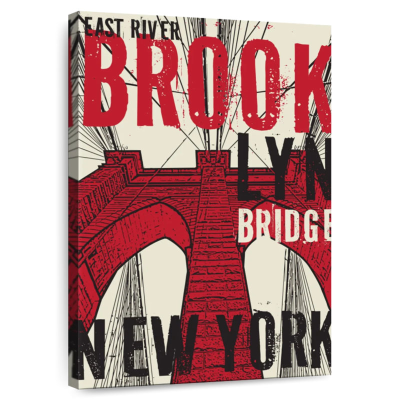Aime Red Grunge Brooklyn Bridge, 36" H x 24" W