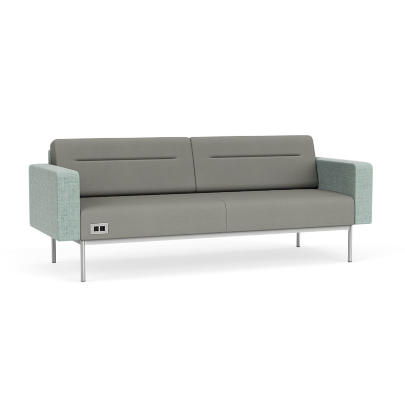 Canapé de réception Darsey, Avec alimentation, Argent argent, Colombe Patriot Plus; écume de mer Chambray