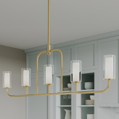 Lustre linéaire à cinq lumières avec abat-jour en verre Mack