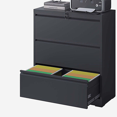 Lateral Metal File Cabinet 3 Drawer, Filing Cabinet with Lock