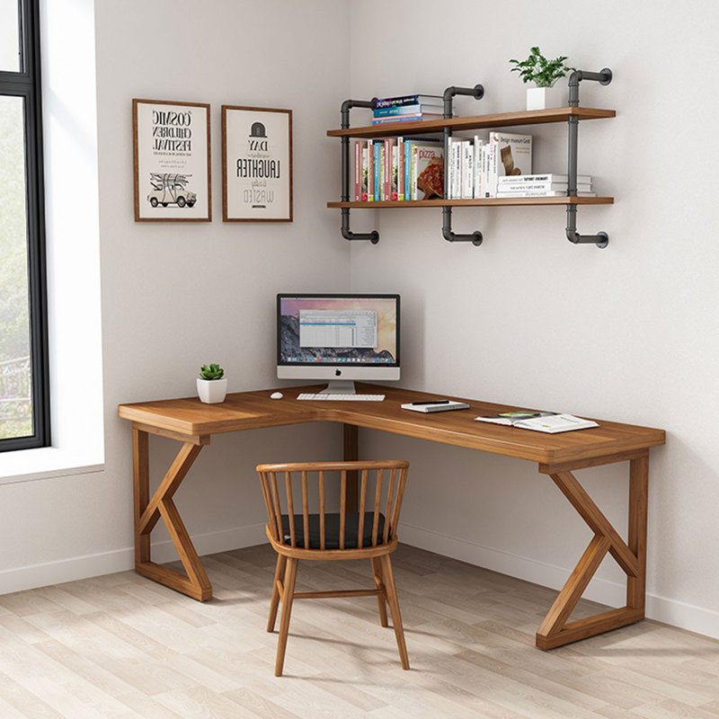 Bureaux en bois massif brun en forme de L, Retour à gauche, H 29,53 po x l 62,99 po x P 39,37 po