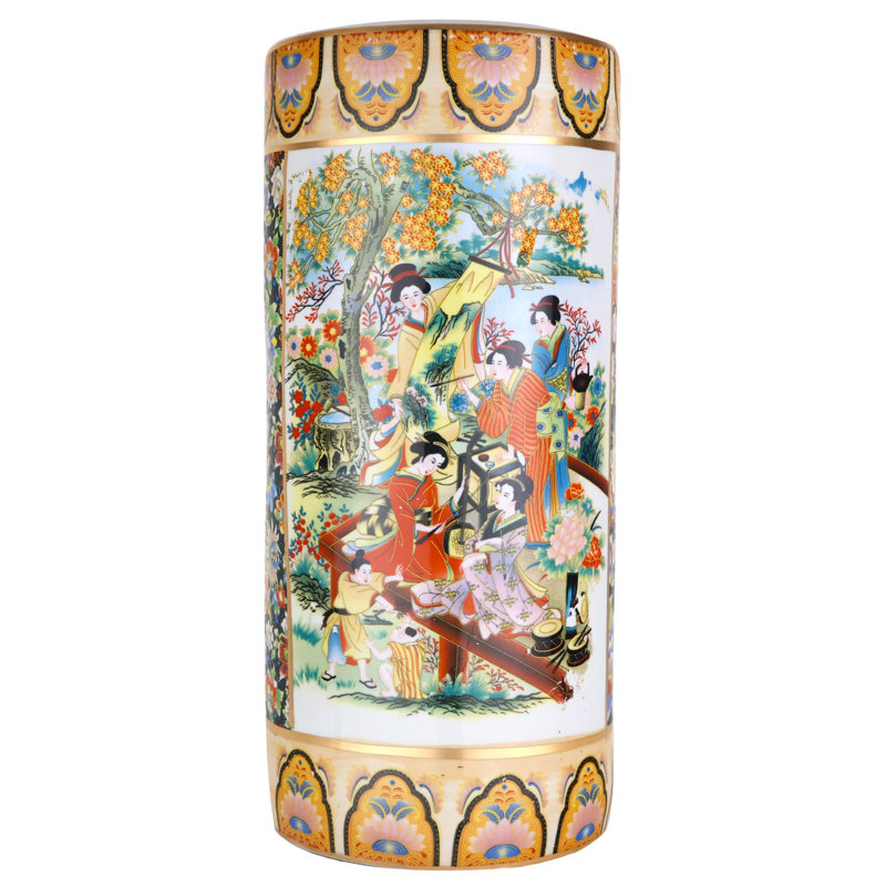  18" Satsuma Style Painted Porcelain Umbrella Stand