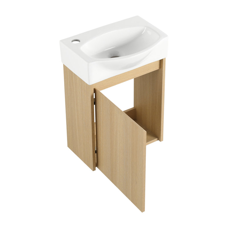 15.94" Oak American Design Bathroom Vanity - Wall-mounted Engineered Wood Cabinet With Easy-clean Ceramic Sink & Space-saving Storage