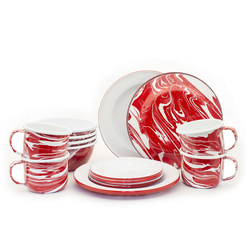 Hand Made Timur 16 Piece Dinnerware Set, Red