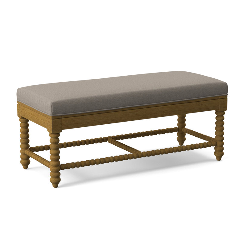Lind Island Upholstered Bench, Sunbrella Beige Pinstripe; 6205-74, Honey Finish