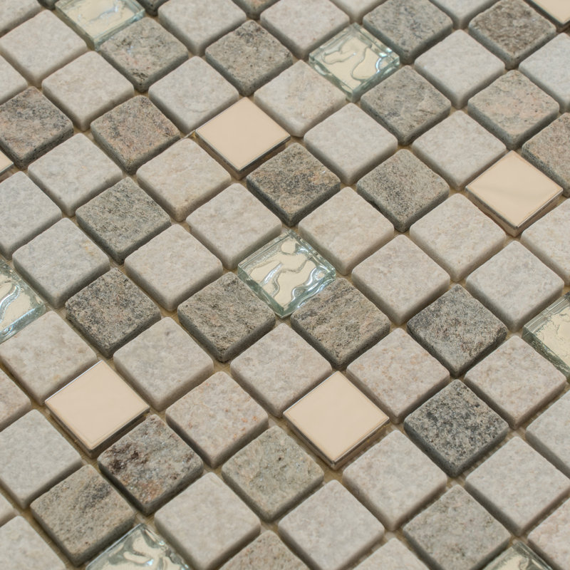 12" X 12" Geological Mosaic Tile, Silver/Gray