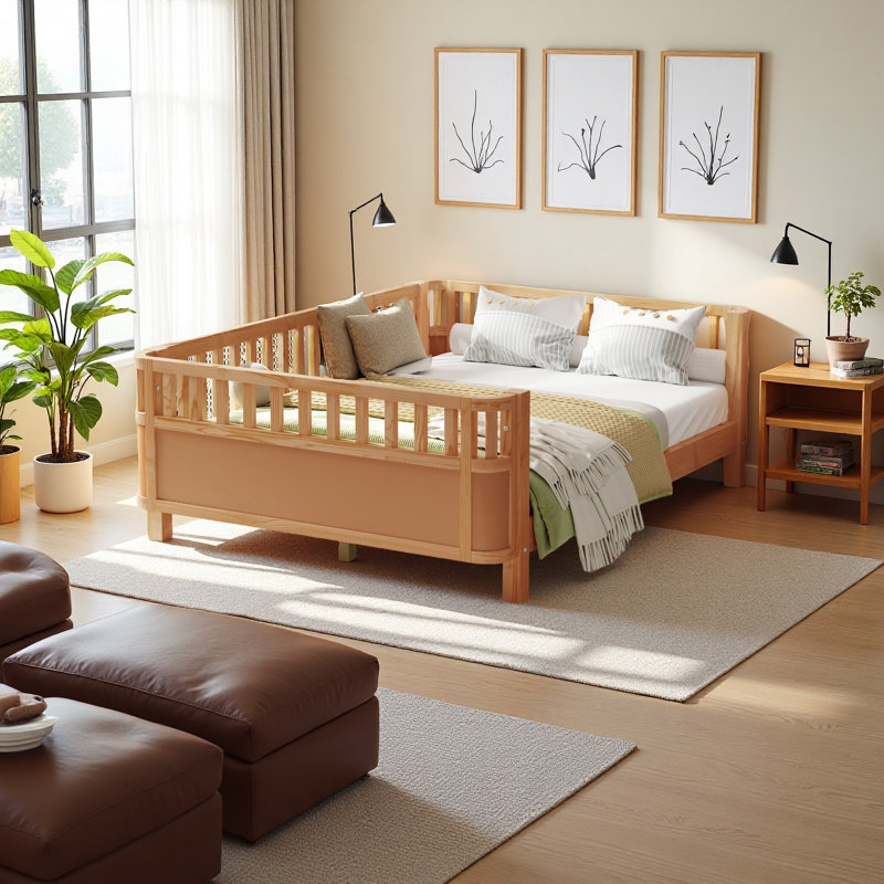 Lit plateforme Wood, Naturel, Lit double