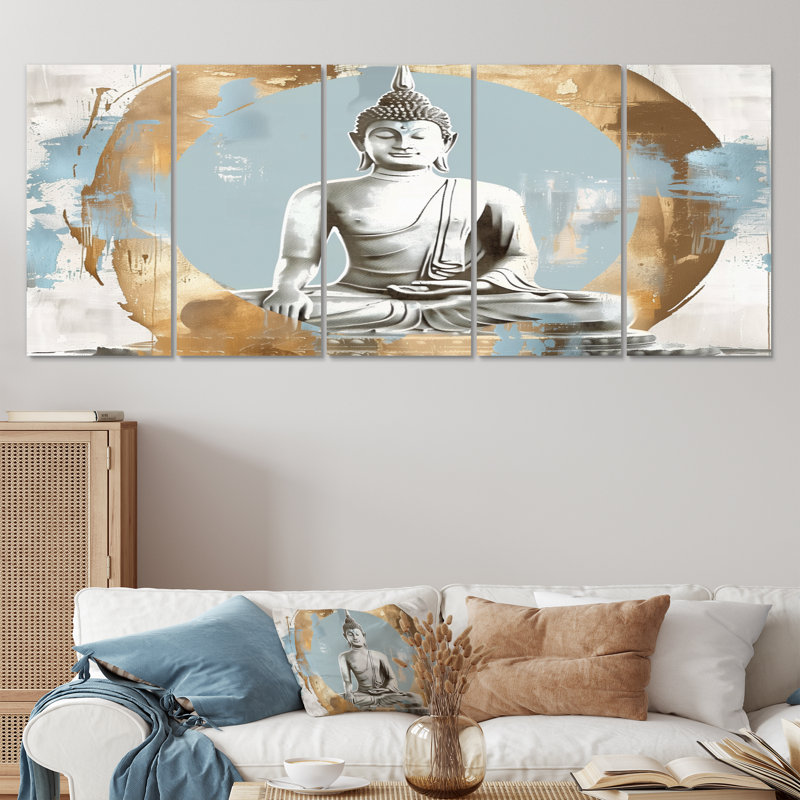 Ensemble de salon art bouddha doré gris et doré, H 28 po x l 60 po