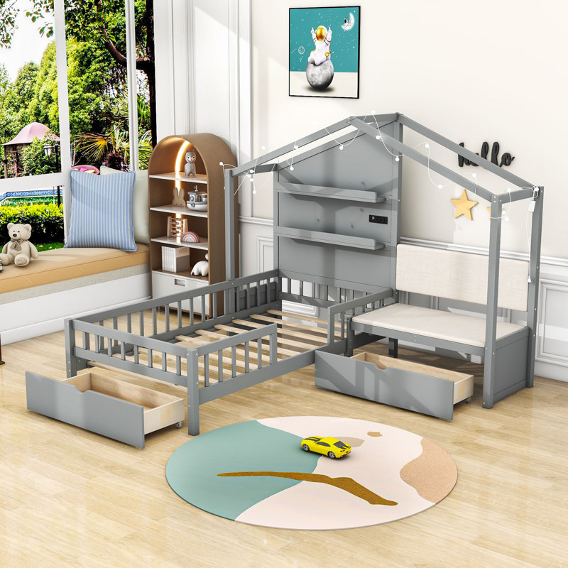 Lit simple 2 tiroirs Yoan, gris