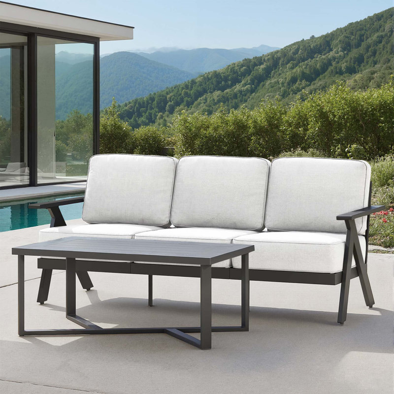 2-Piece Aluminum Outdoor Lounge Chair With Olefin Fabric Cushion, Beige